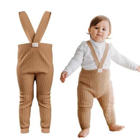 Mama Yoyo Askılı Triko Bebek Taytı %100 Organik Pamuk Bej