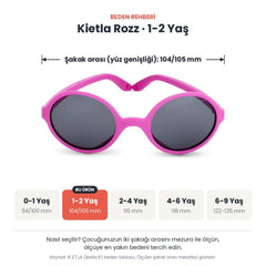 Kietla Rozz güneş gözlüğü beden rehberi: 1-2 Yaş, şakak arası yaklaşık 104/105 mm
