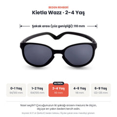 Kietla Wazz güneş gözlüğü beden rehberi: 2-4 Yaş, şakak arası yaklaşık 110 mm