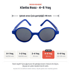 Kietla Rozz güneş gözlüğü beden rehberi: 4-6 Yaş, şakak arası yaklaşık 118 mm