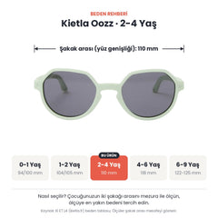Kietla Oozz güneş gözlüğü beden rehberi: 2-4 Yaş, şakak arası yaklaşık 110 mm
