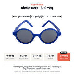 Kietla Rozz güneş gözlüğü beden rehberi: 6-9 Yaş, şakak arası yaklaşık 122-125 mm