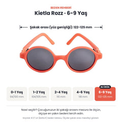 Kietla Rozz güneş gözlüğü beden rehberi: 6-9 Yaş, şakak arası yaklaşık 122-125 mm