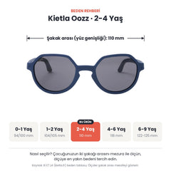 Kietla Oozz güneş gözlüğü beden rehberi: 2-4 Yaş, şakak arası yaklaşık 110 mm