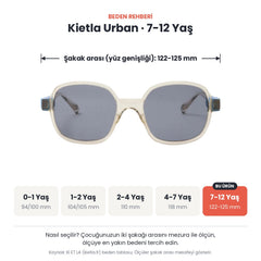Kietla Urban güneş gözlüğü beden rehberi: 7-12 Yaş, şakak arası yaklaşık 122-125 mm