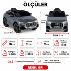Babyhope 445A Sportpower Premium 12V Akülü Araba Gri