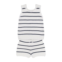 Antebies Beyaz Çizgili Triko Şortlu Set