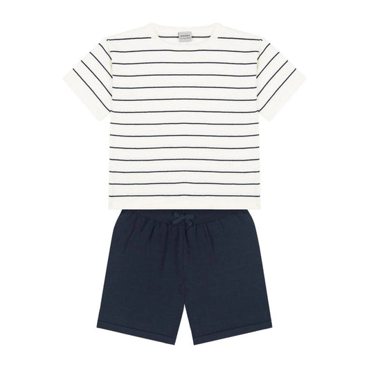 Antebies Lacivert Çizgili Triko Şortlu Set