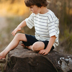 Antebies Lacivert Çizgili Triko Şortlu Set