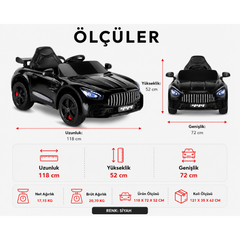 Babyhope 444 GTR Sport 12V Akülü Araba Siyah Eva Teker