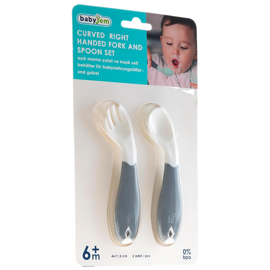 Babyjem Açılı Mama Kaşık Çatal Takımı Gri