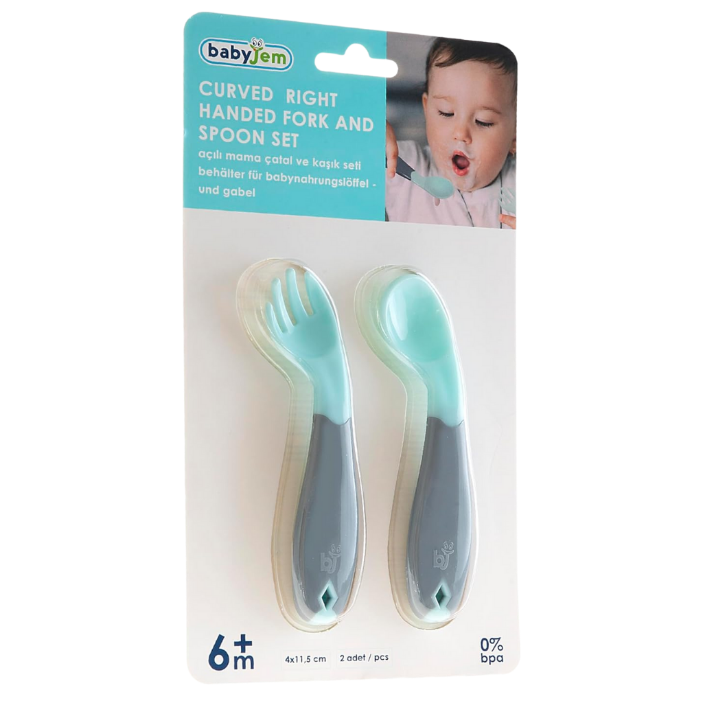 Babyjem Açılı Mama Kaşık Çatal Takımı Yeşil - Welcome Baby