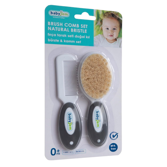 Babyjem Fırça Tarak Seti Doğal Kıl Gri