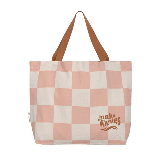 Lassig Plaj Çantası GOTS Check Pattern Peach Sea Salt