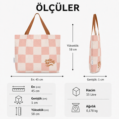 Lassig Plaj Çantası GOTS Check Pattern Peach Sea Salt