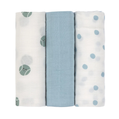 Lassig Tiny Team 3'lü Ultra Yumuşak Dokulu Müslin Örtü Seti 80 x 80cm Pale Blue