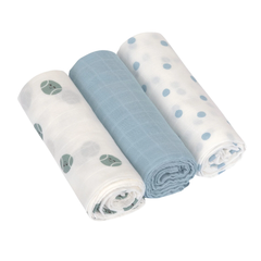 Lassig Tiny Team 3'lü Ultra Yumuşak Dokulu Müslin Örtü Seti 80 x 80cm Pale Blue