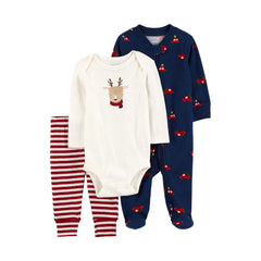 Carter's Layette Christmas Erkek Bebek Tulum Body Pantolon 3’lü Set