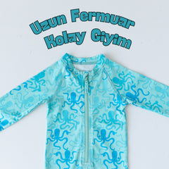 Mama Yoyo Fermuarlı Erkek Çocuk Ahtapot Desenli Mayo