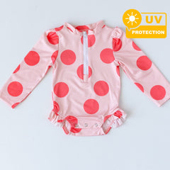 Mama Yoyo Büyük Puantiye Desenli Fermuarlı Uzun Kollu Alttan Çıtçıtlı Mayo