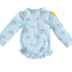 Mama Yoyo Fermuarlı Uzun Kollu Alttan Çıtçıtlı Gökkuşağı Desenli Mayo