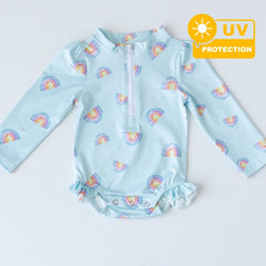 Mama Yoyo Fermuarlı Uzun Kollu Alttan Çıtçıtlı Gökkuşağı Desenli Mayo