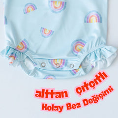 Mama Yoyo Fermuarlı Uzun Kollu Alttan Çıtçıtlı Gökkuşağı Desenli Mayo