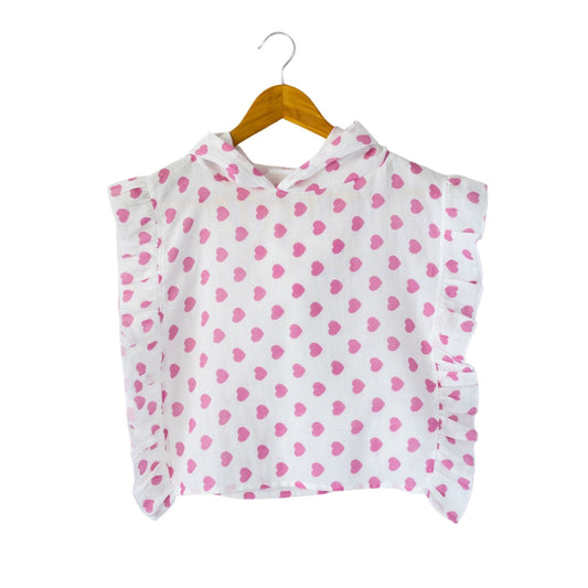 Mama Yoyo Fırfırlı Kalp Desenli Müslin Panço