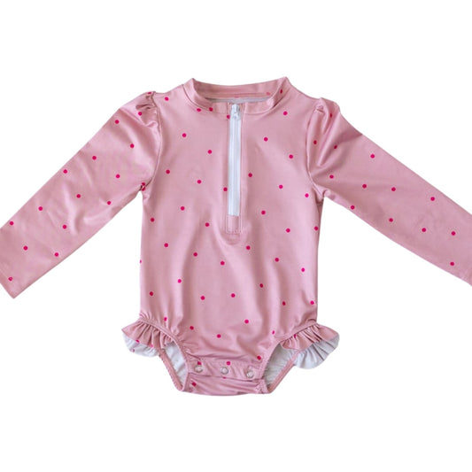 Mama Yoyo Mini Puantiye Desenli Önden Fermuarlı Uzun Kollu Alttan Çıtçıtlı Mayo 6-12 Ay