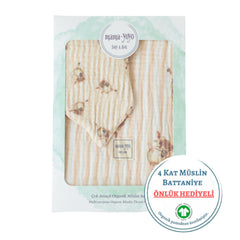 Mama Yoyo Tavşan Müslin Organik Bebek Battaniyesi Mama Önlüğü Hediyeli