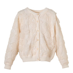 Patique Ekru Çiçekli Garnili Hırka