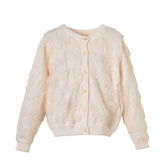 Patique Ekru Çiçekli Garnili Hırka