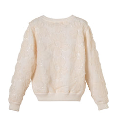 Patique Ekru Çiçekli Garnili Hırka