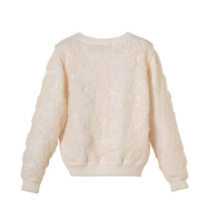 Patique Ekru Çiçekli Garnili Hırka