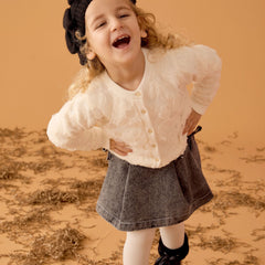 Patique Ekru Çiçekli Garnili Hırka