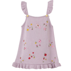 Patique Lila Çiçek Nakışlı Triko Elbise