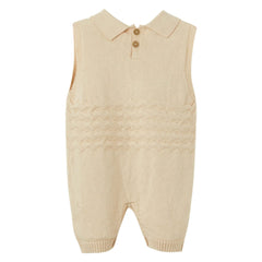 Patique Zikzaklı Şortlu Erkek Bebek Tulum Bej
