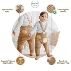 Mama Yoyo Askılı Triko Bebek Taytı %100 Organik Pamuk Bej