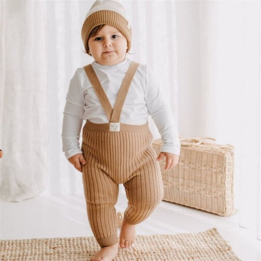 Mama Yoyo Askılı Triko Bebek Taytı %100 Organik Pamuk Bej