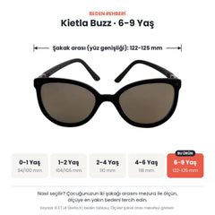 Kietla Buzz güneş gözlüğü beden rehberi: 6-9 Yaş, şakak arası yaklaşık 122-125 mm