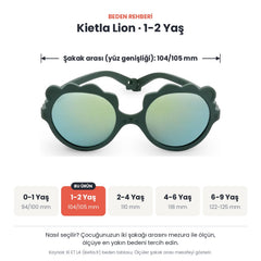 Kietla Lion güneş gözlüğü beden rehberi: 1-2 Yaş, şakak arası yaklaşık 104/105 mm