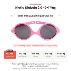 Kietla Diabola 2.0 güneş gözlüğü beden rehberi: 0-1 Yaş, şakak arası yaklaşık 94/100 mm
