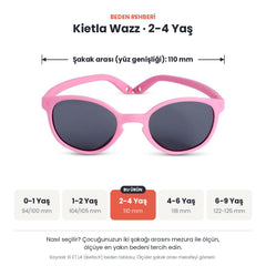 Kietla Wazz güneş gözlüğü beden rehberi: 2-4 Yaş, şakak arası yaklaşık 110 mm