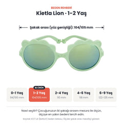 Kietla Lion güneş gözlüğü beden rehberi: 1-2 Yaş, şakak arası yaklaşık 104/105 mm