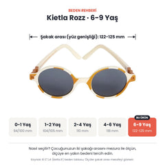Kietla Rozz güneş gözlüğü beden rehberi: 6-9 Yaş, şakak arası yaklaşık 122-125 mm