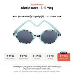 Kietla Rozz güneş gözlüğü beden rehberi: 6-9 Yaş, şakak arası yaklaşık 122-125 mm