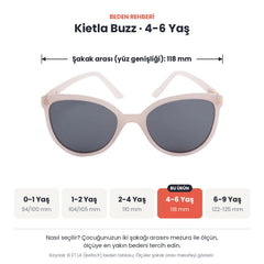 Kietla Buzz güneş gözlüğü beden rehberi: 4-6 Yaş, şakak arası yaklaşık 118 mm