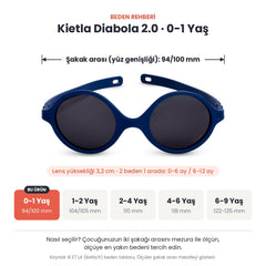 Kietla Diabola 2.0 güneş gözlüğü beden rehberi: 0-1 Yaş, şakak arası yaklaşık 94/100 mm