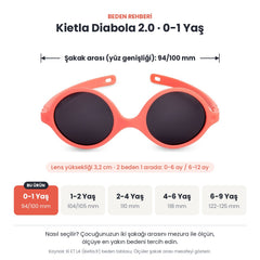Kietla Diabola 2.0 güneş gözlüğü beden rehberi: 0-1 Yaş, şakak arası yaklaşık 94/100 mm