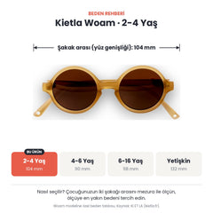 Kietla Woam güneş gözlüğü beden rehberi: 2-4 Yaş, şakak arası yaklaşık 104 mm